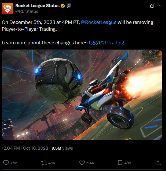 Rocket League Trading Removal Tweet